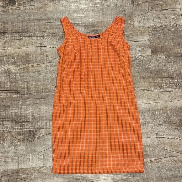 Patagonia - Sunspot Dress - Orange Plaid Sleeveless W/Pocket - Size Small - Picture 5 of 9